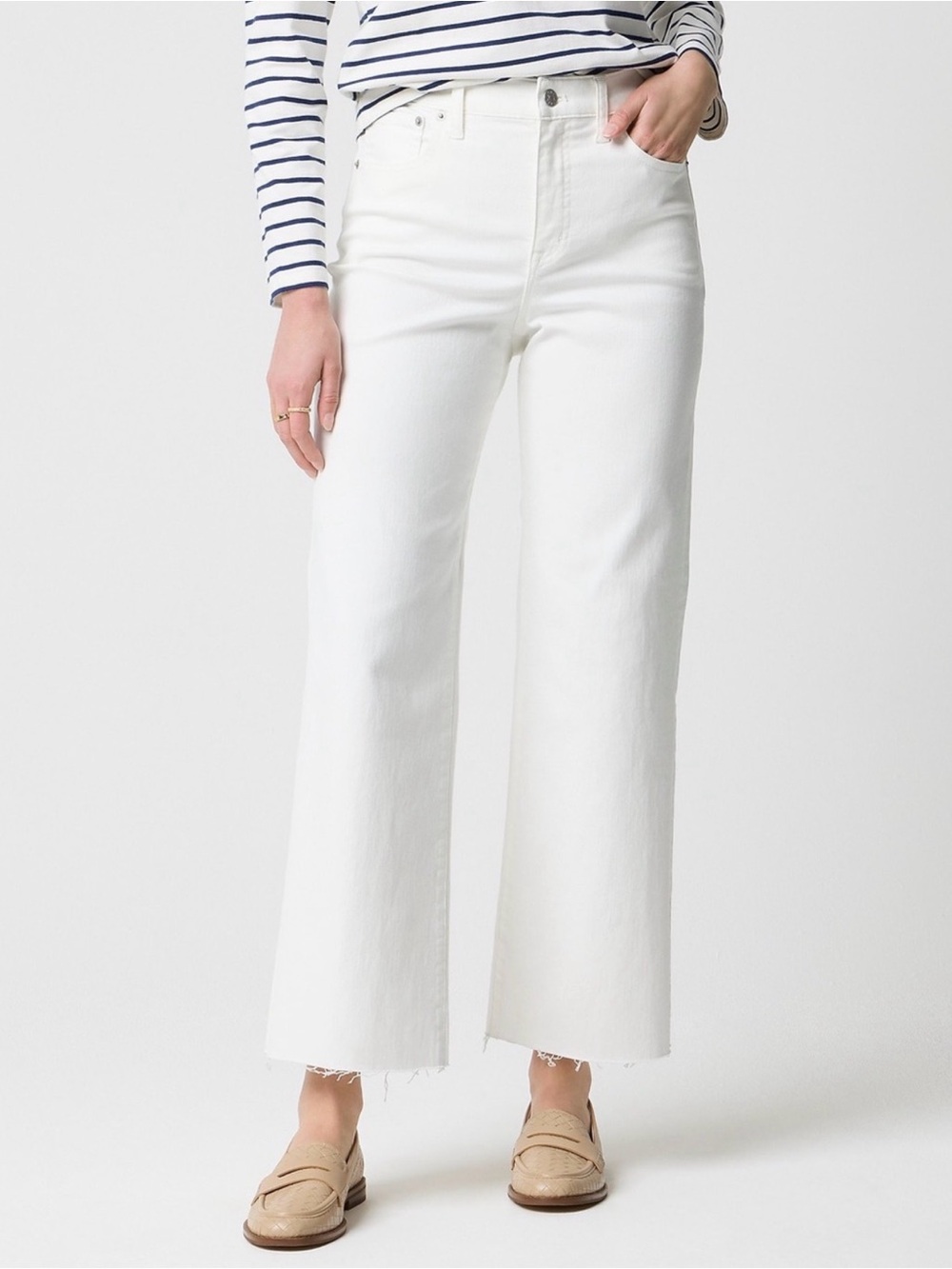 J Crew Slim Wide-Leg Jeans White Denim Ankle Stretch Sz 29